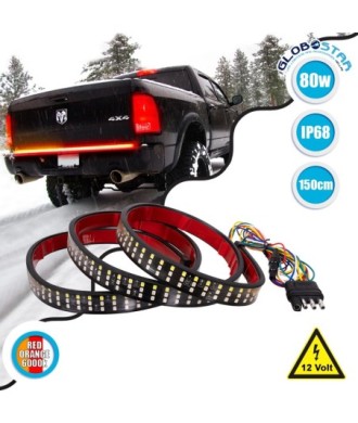 GloboStar® 85330 Car Backlit LED Strip Εύκαμπτη Ταινία 150cm Σήμανσης DRL Αυτοκινήτου 6 Προγραμμάτων Φωτισμού LED SMD 2835 80W DC 12V Αδιάβροχη IP68 Πορτοκαλί - Κόκκινο - Ψυχρό Λευκό 6000K